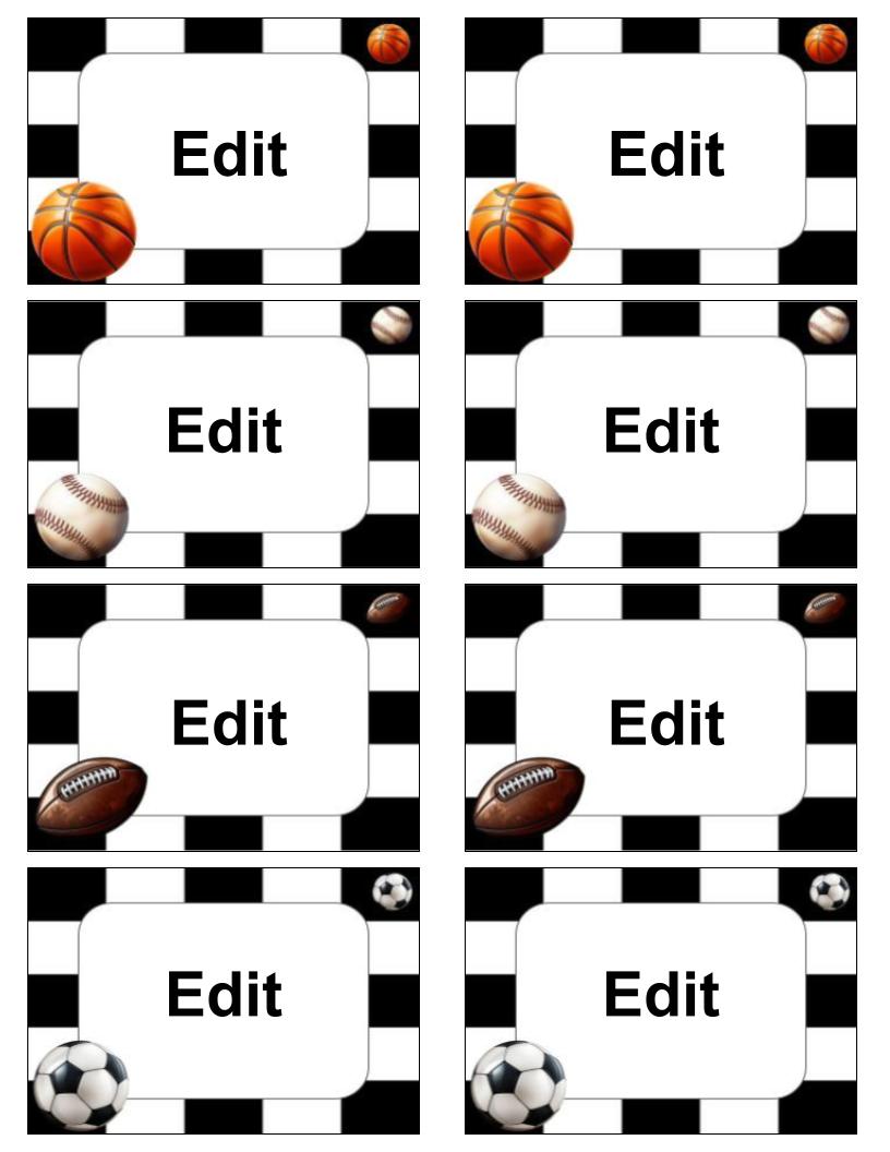 Sports Editable Name Tags Locker Labels Book Bin Cubby Baseball