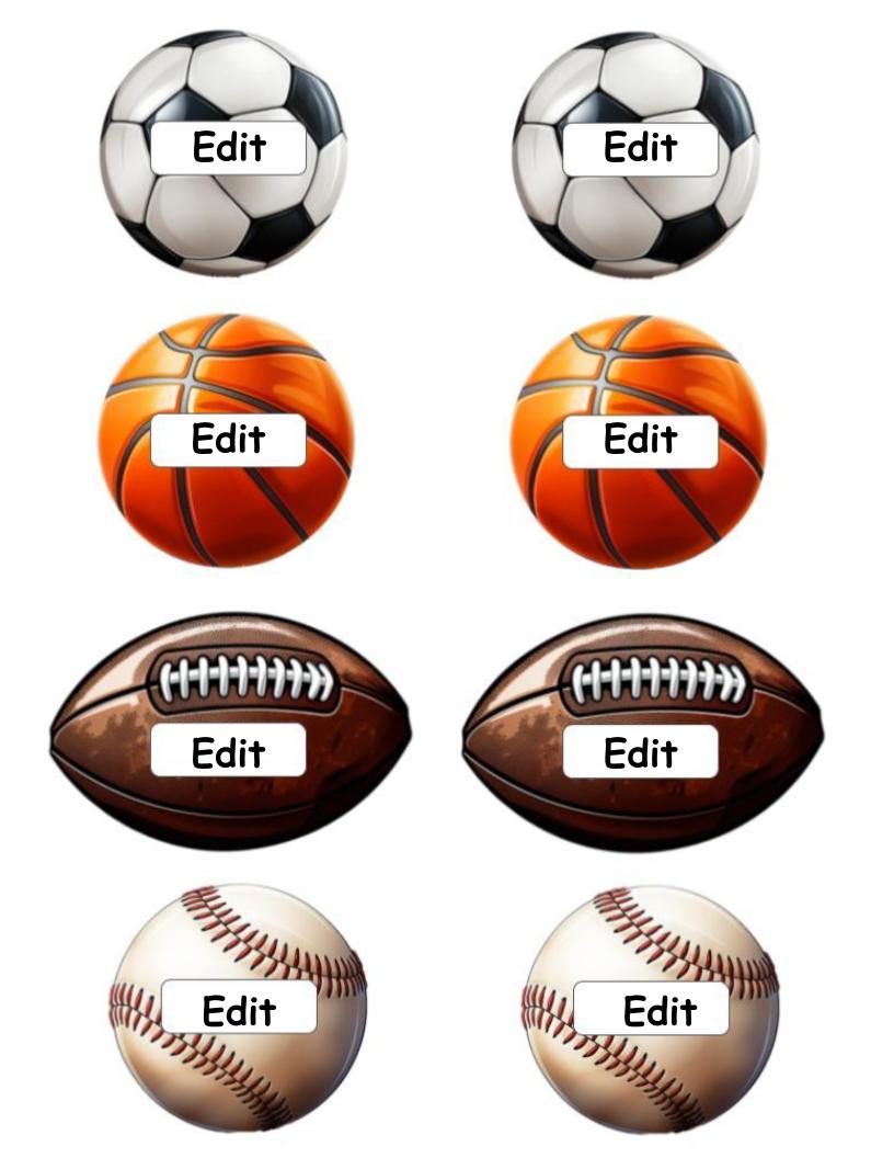 Sports Balls Editable Name Tags Locker Labels Book Bin Cubby Baseball