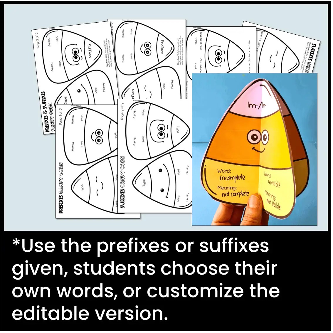 Candy Corn Craft Prefixes and Suffixes Halloween Activity Made By