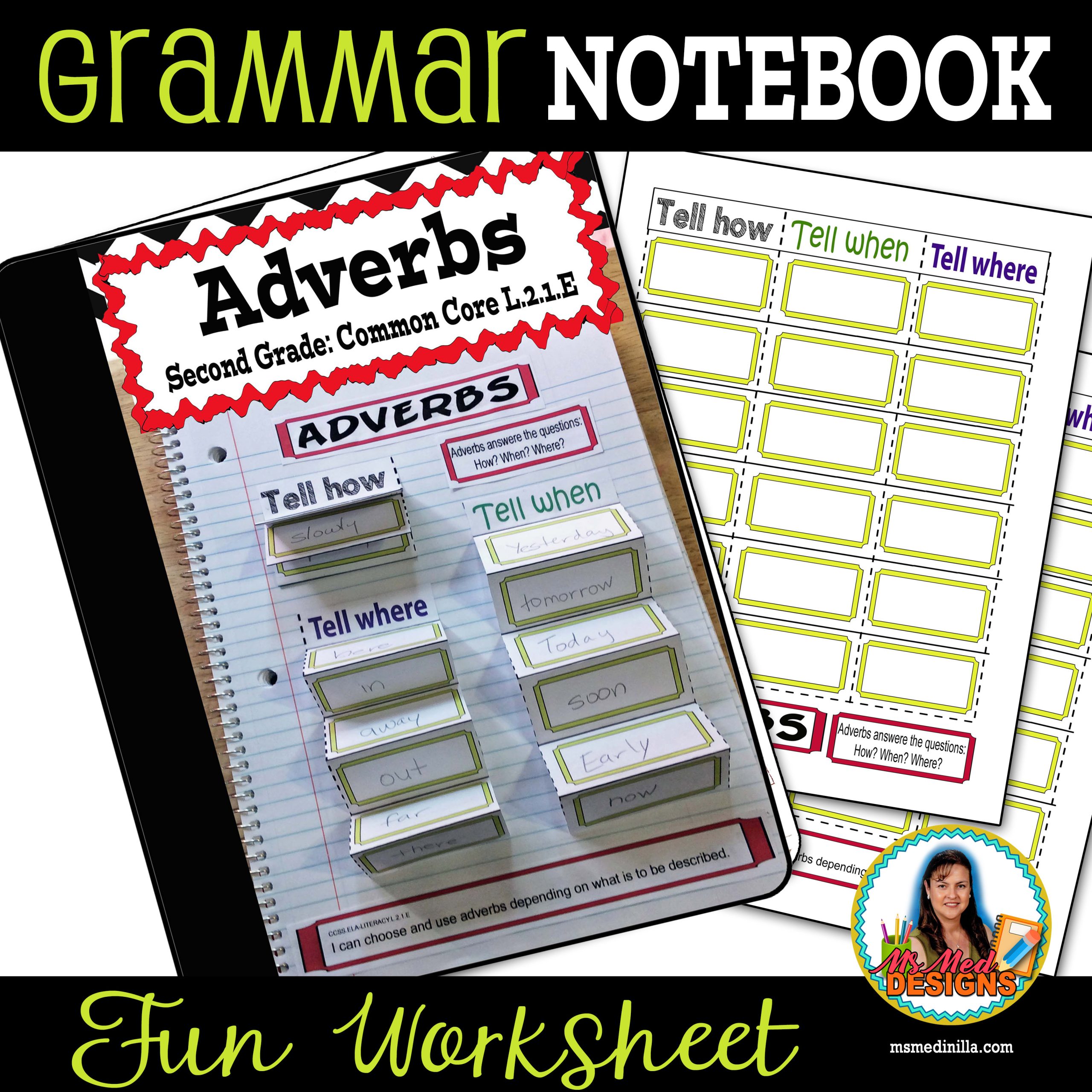 Adverbs Common Core Second Grade L.2.1.E Interactive Notebook | Made By