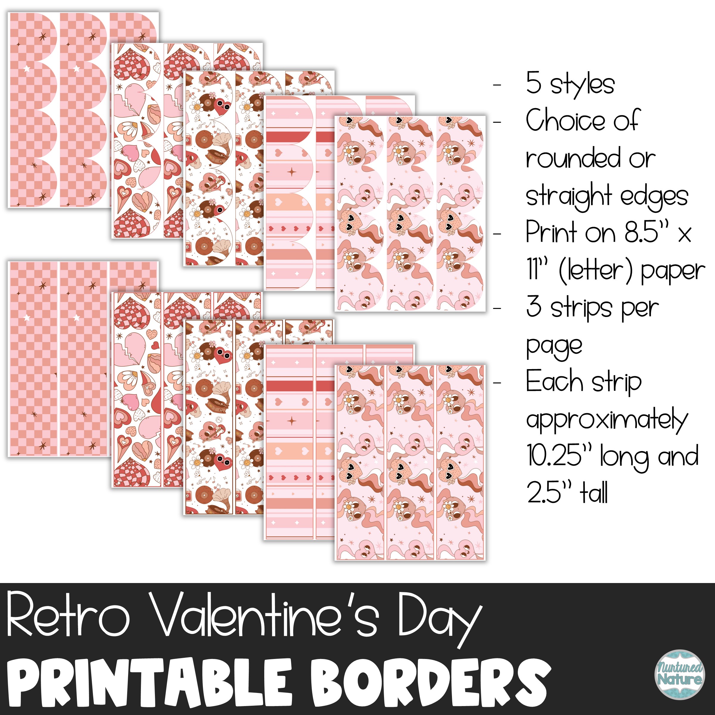 Retro Valentine’s Day Bulletin Board Borders Printable Classroom