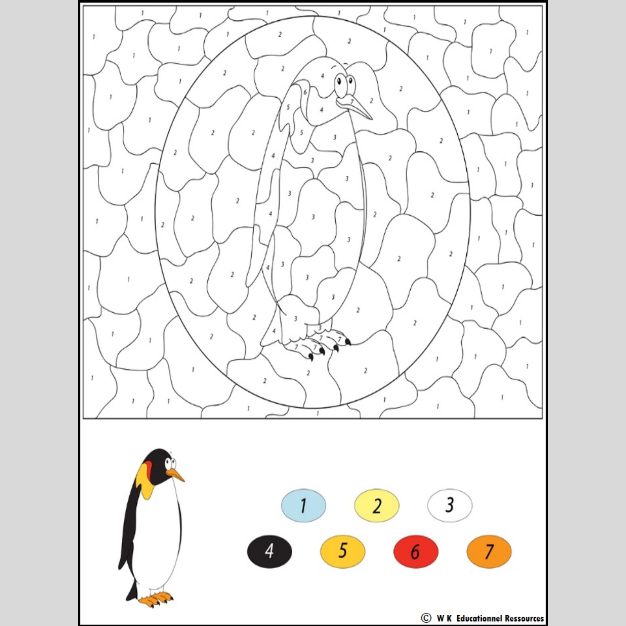 Penguin Color By Numbers Coloring Page Addition & Subtraction Winter