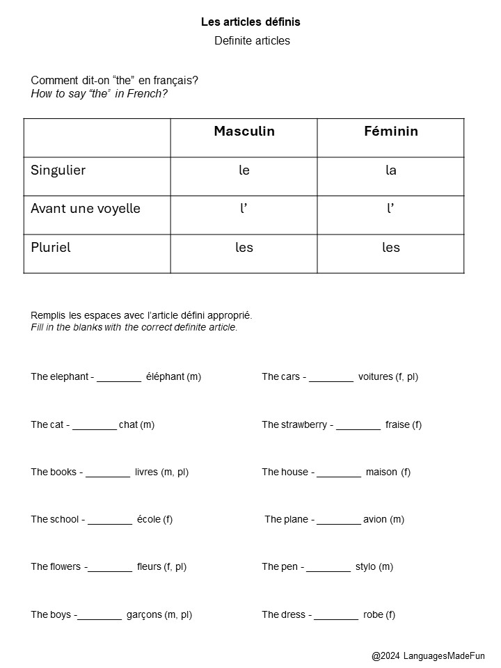 Definite & Indefinite Articles in French (le / la / l' / les / un / une