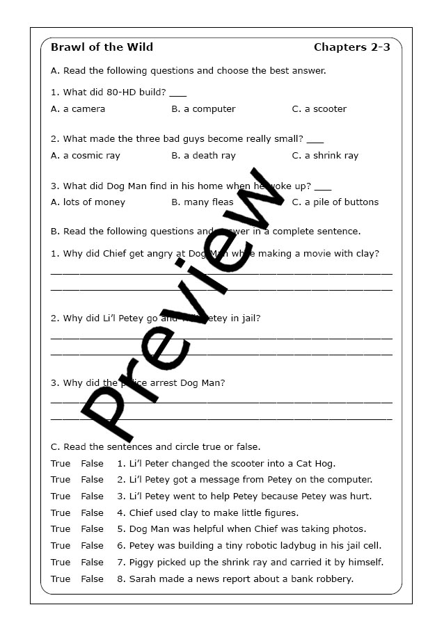 Dog Man Brawl of the Wild (Book 6) worksheets Made By Teachers