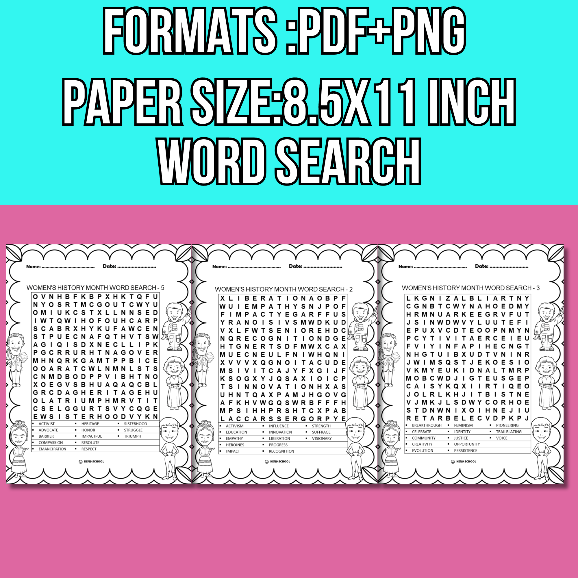 Women's History Month Word Search and Word Scramble Puzzles| Morning