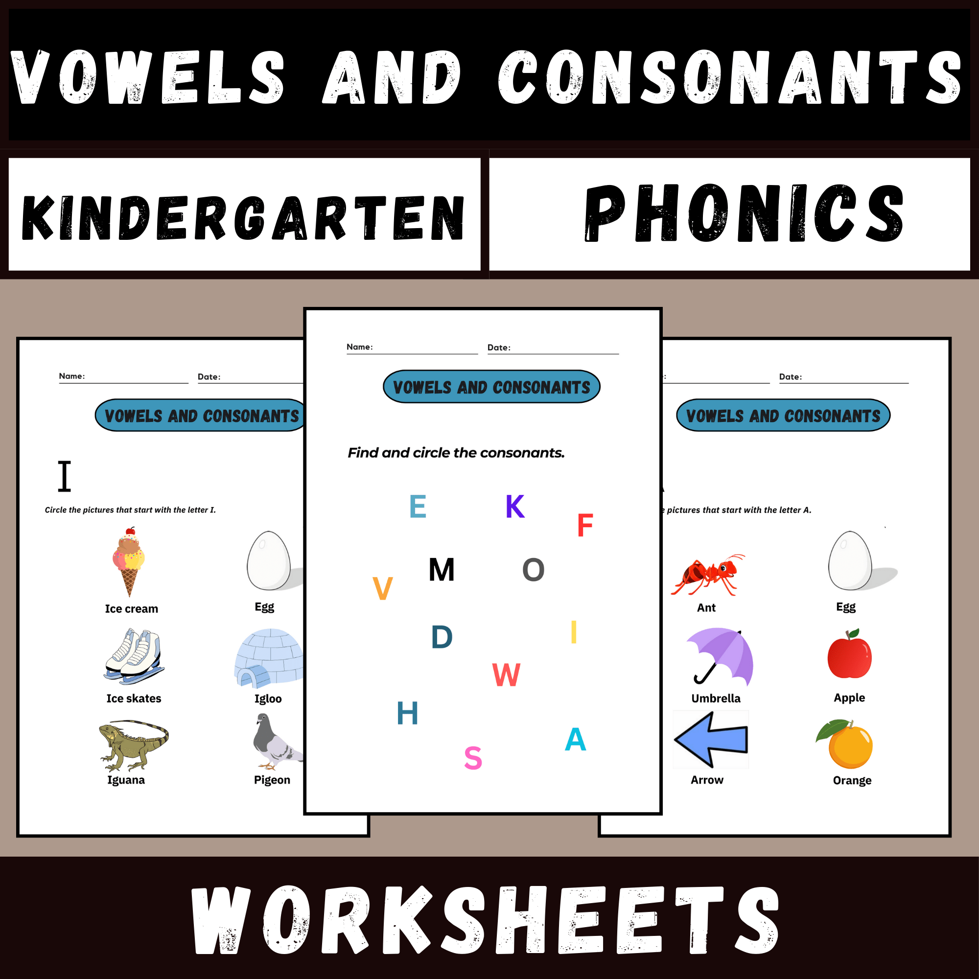 Phonics Worksheets Vowels and Consonants Activities for Kindergarten