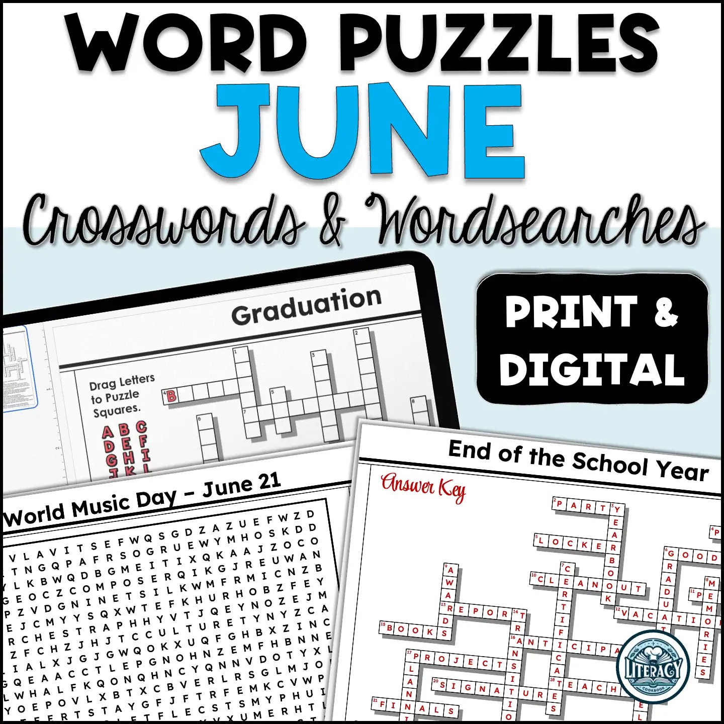 June Crossword Puzzles & Word Search Middle & High School Print & Digital Made By Teachers