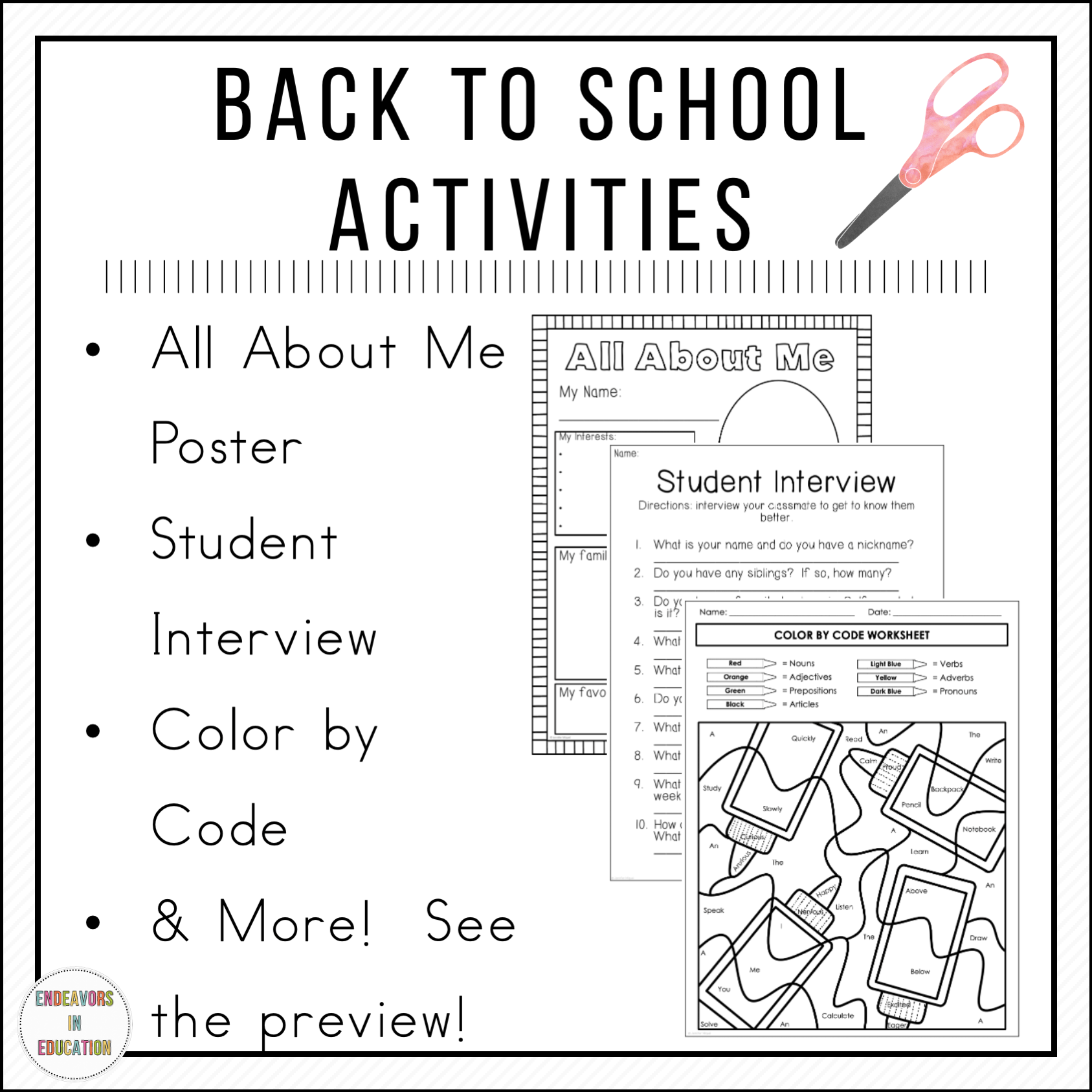 Back to School Activities for the First Week of School All About Me and