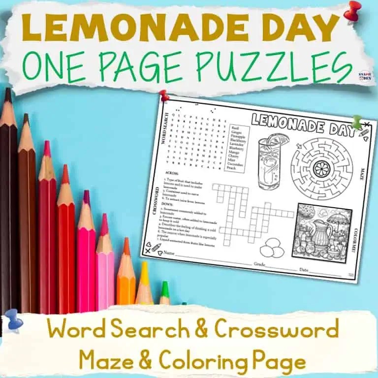 Lemonade Day Word Search Crossword Maze Coloring Page Summer Puzzles