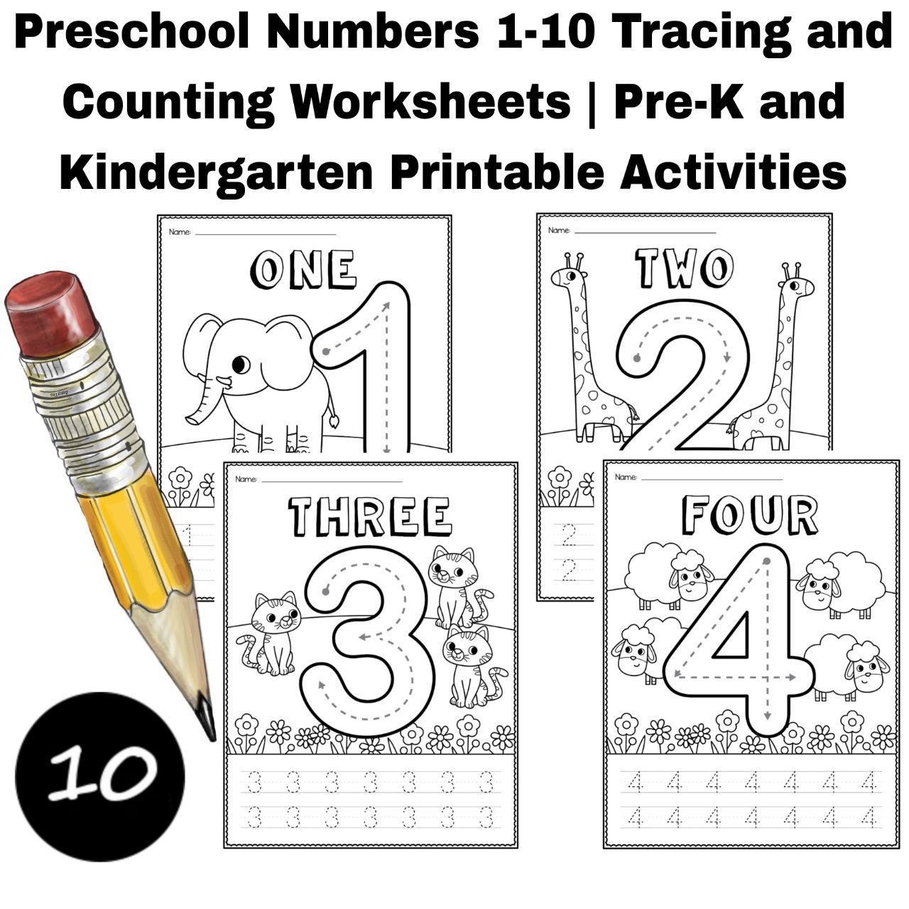 Preschool Numbers 110 Tracing and Counting Worksheets PreK and