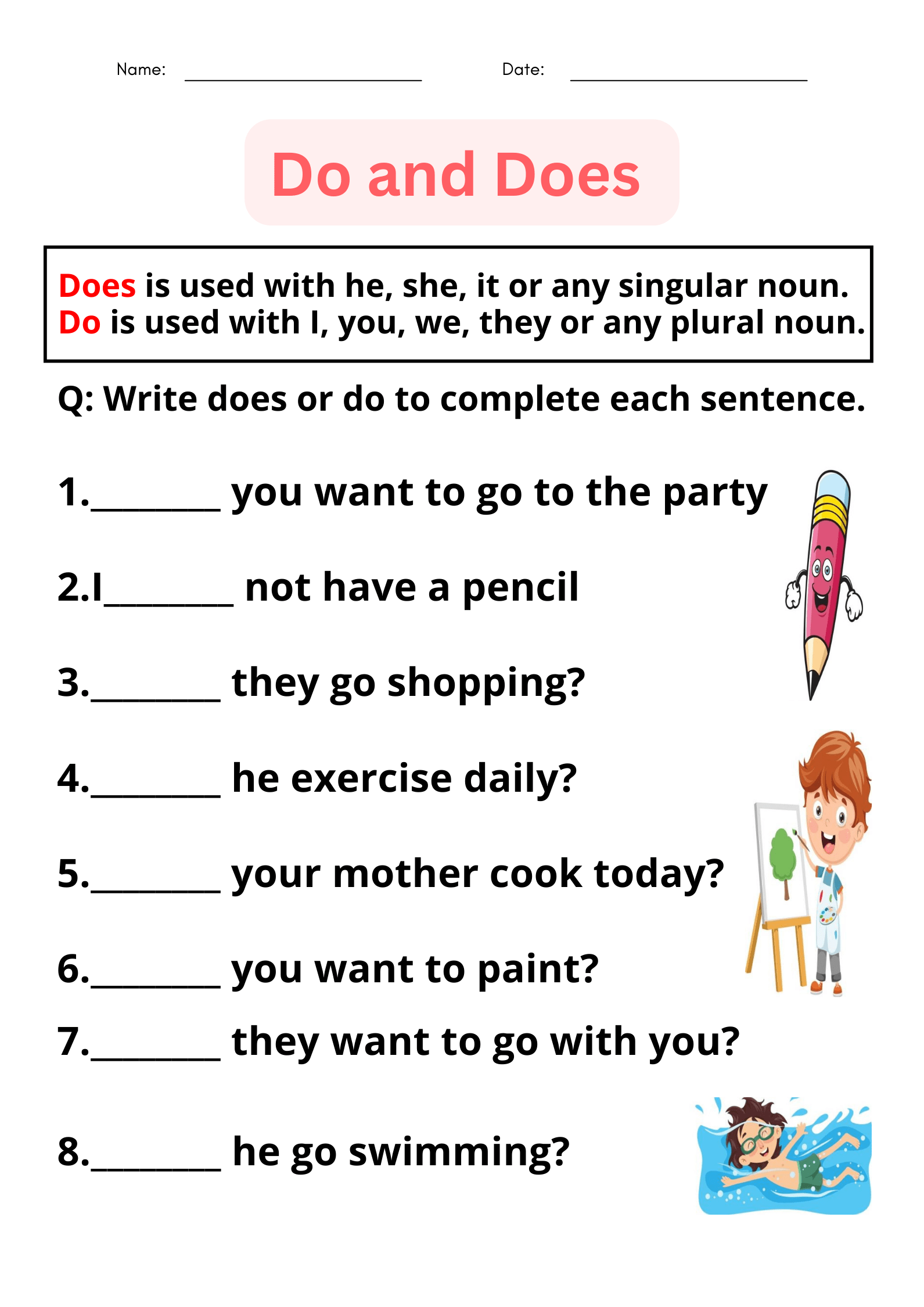 do and does worksheets with answers for grade 1, 2, 3 | Made By Teachers
