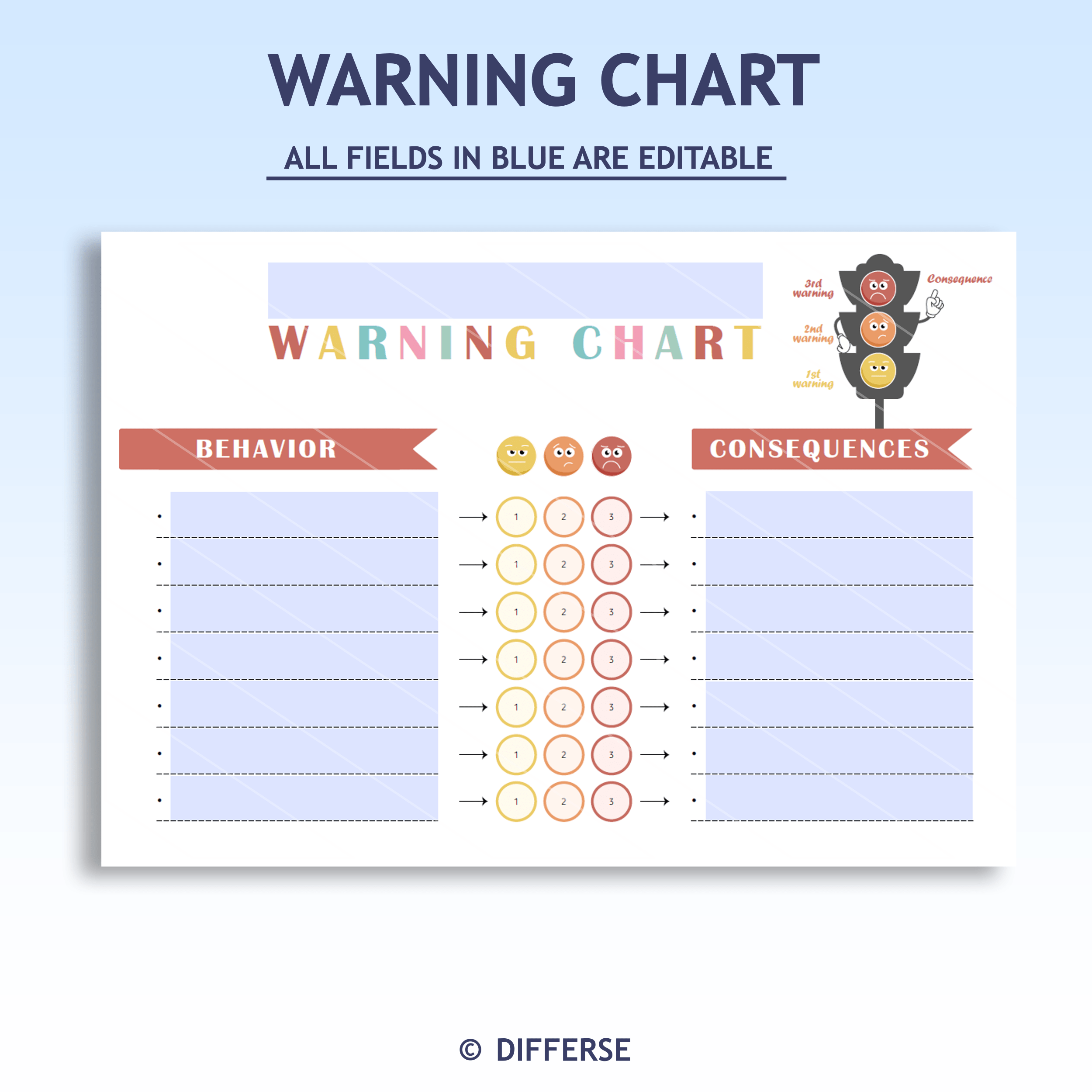 3 Strikes Warning Chart Action Consequence Chart Bad Behavior Chart
