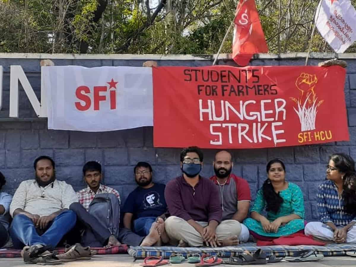 University of Hyderabad students sit on hunger strike in support of protesting farmers