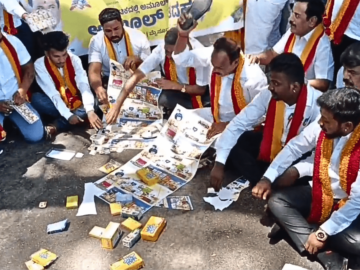 Nandini vs Amul Kannada activists throw products on street in protest