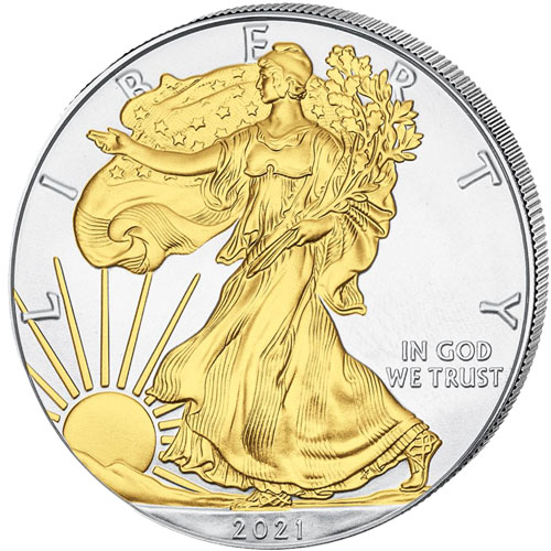 2021 1 oz Silver American Eagle Coins (Gilded, BU)