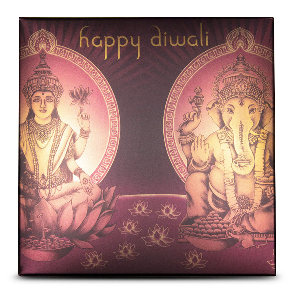 1 oz Silver Happy Diwali Medallions (Gold Plated, Box + CoA)
