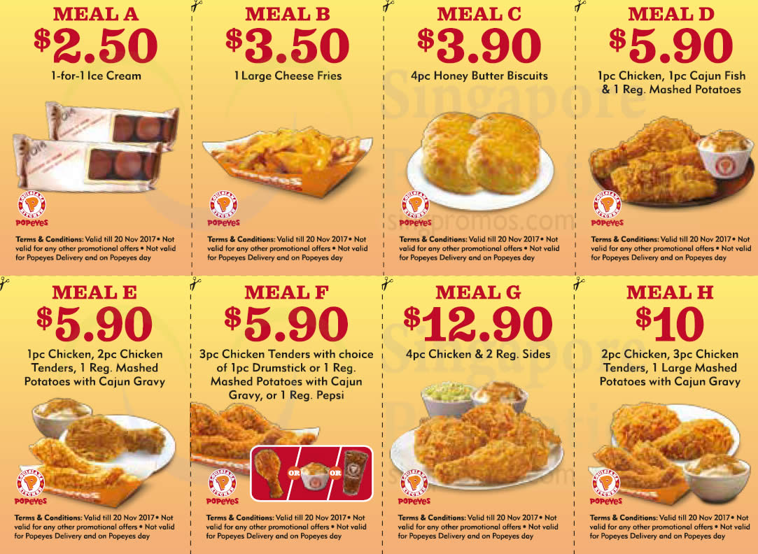 Popeyes NEW coupon deals valid at all outlets! From 11 Oct 20 Nov 2017