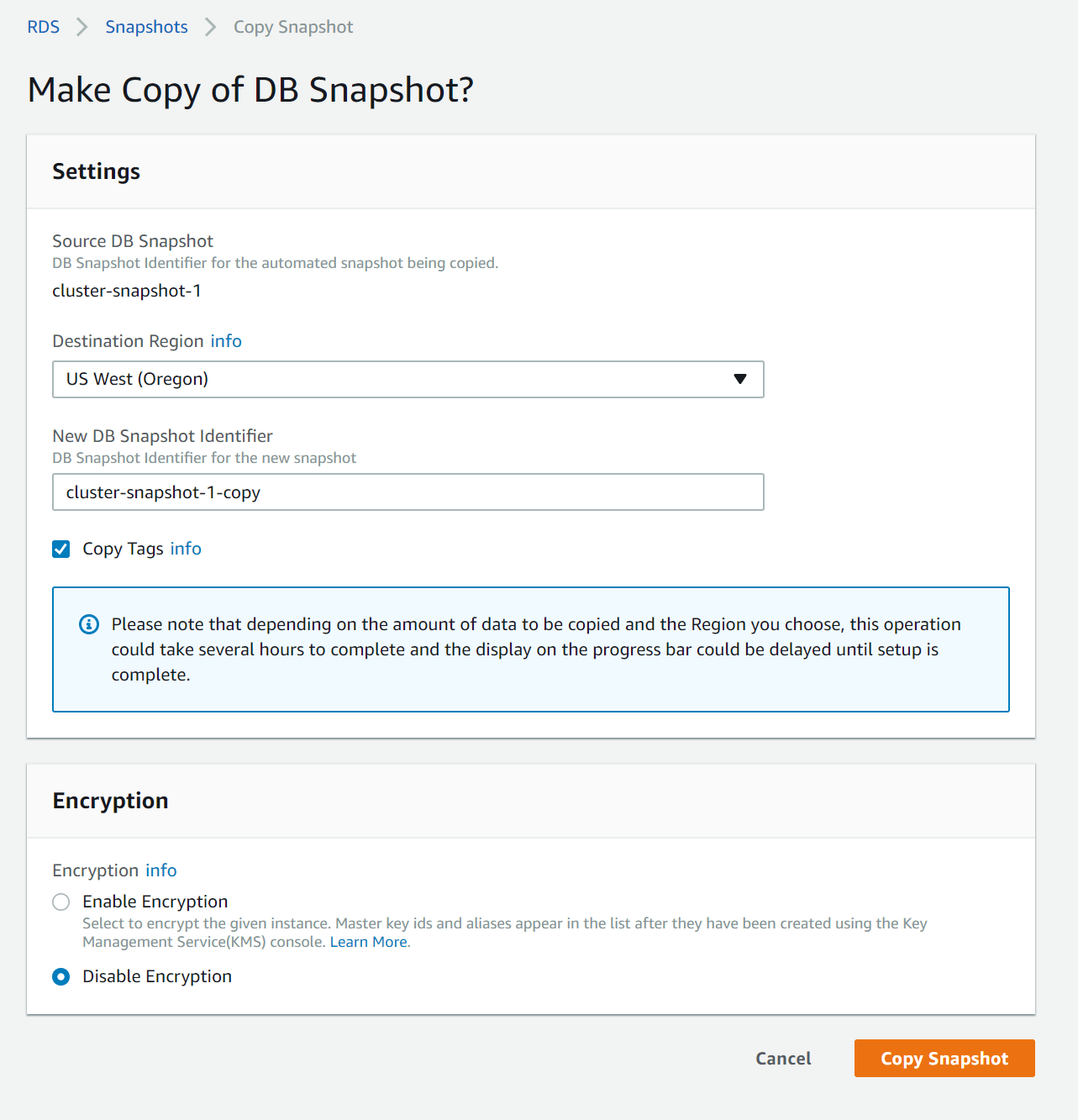Copying RDS Aurora Snapshots Skeddly