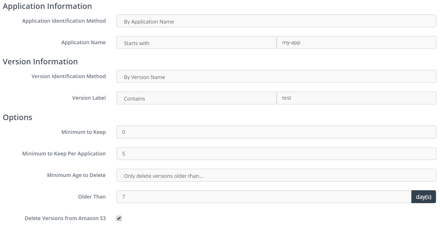 Delete Elastic Beanstalk Application Versions Action Skeddly