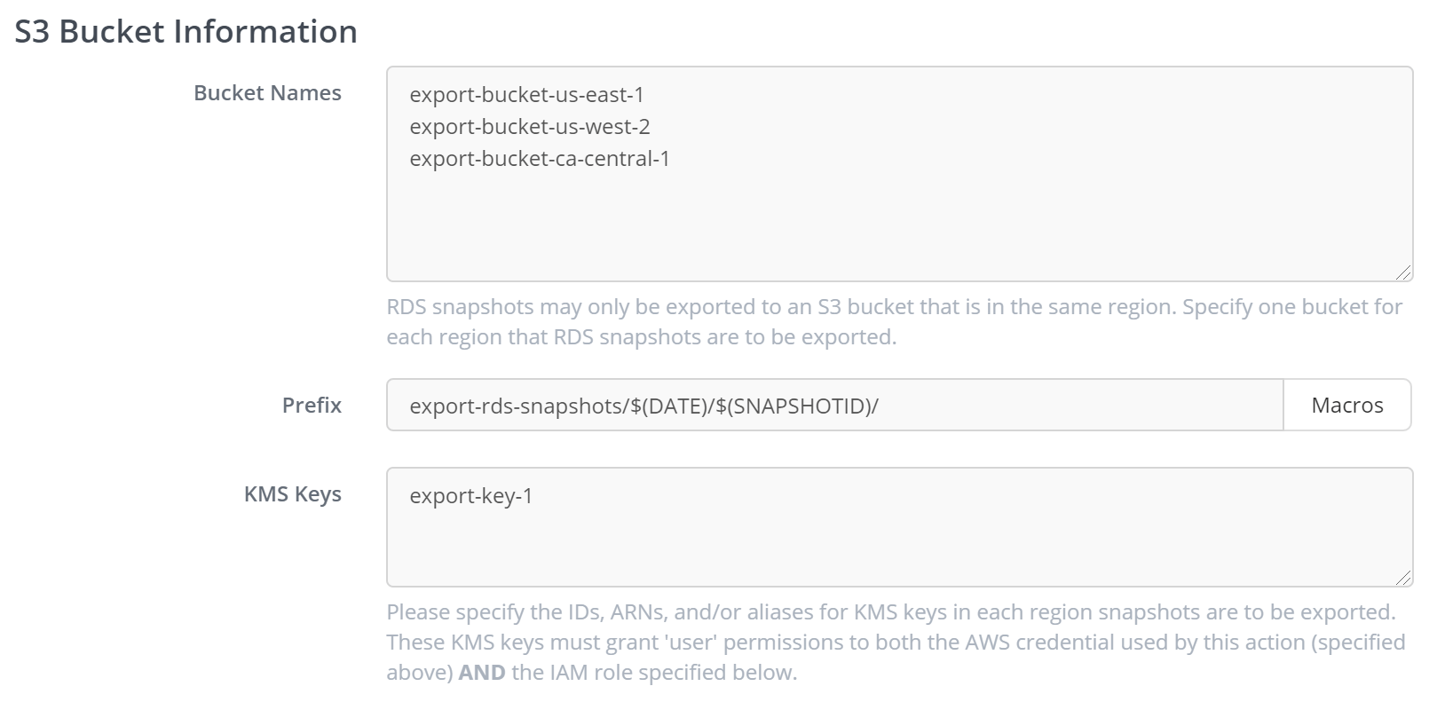 Export RDS Snapshots Action Skeddly