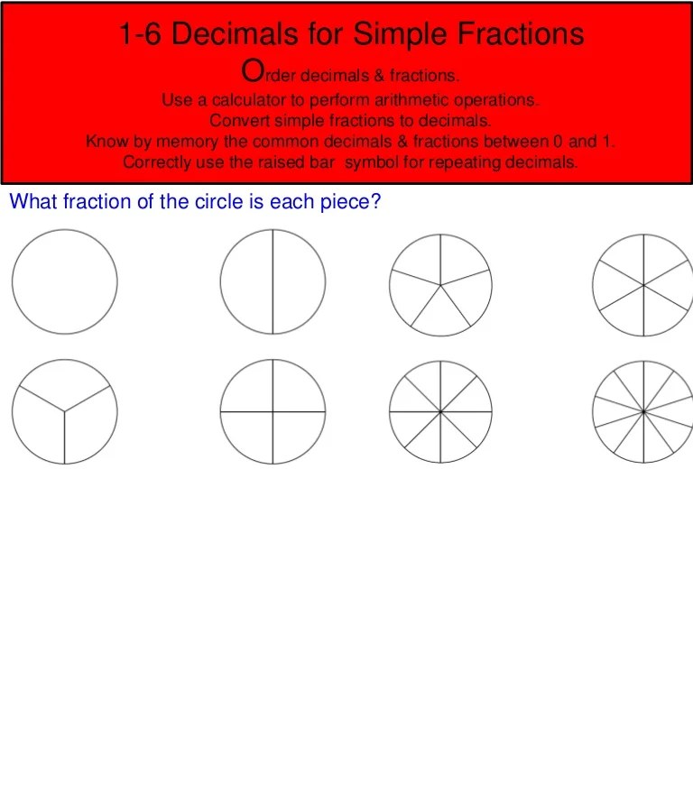 1 6 decimals for simple fractions