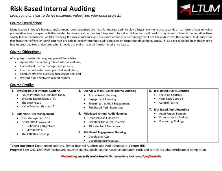 Risk based internal auditing