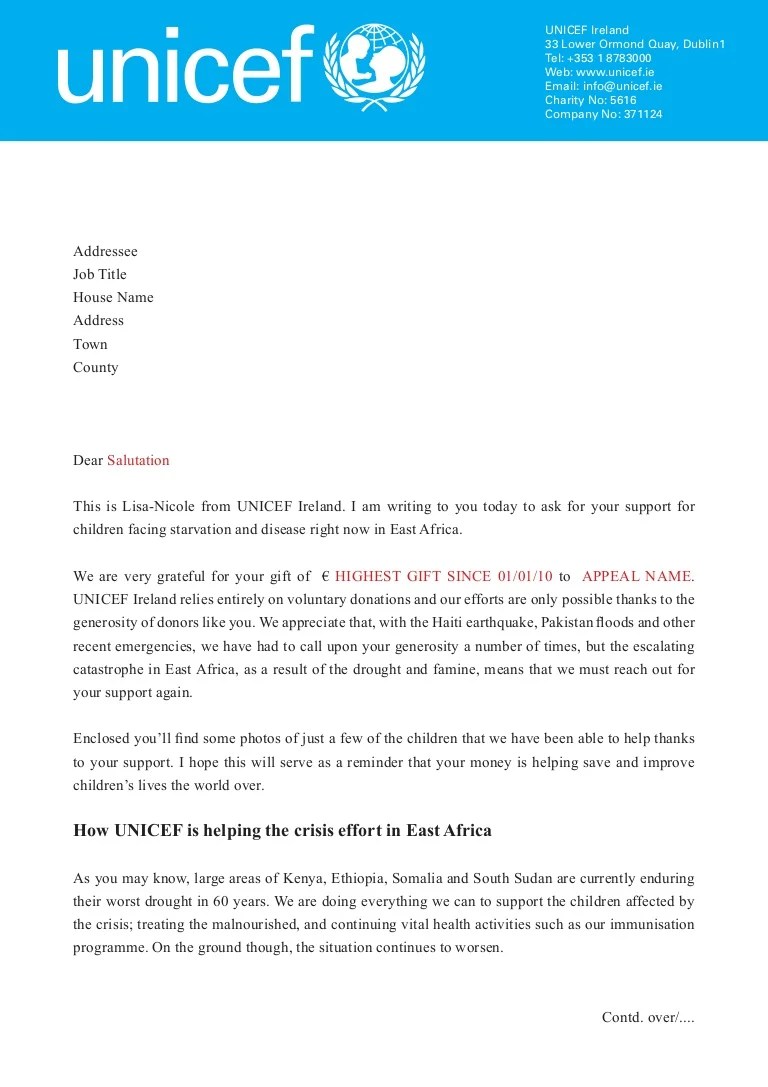 UNICEF East Africa Letter