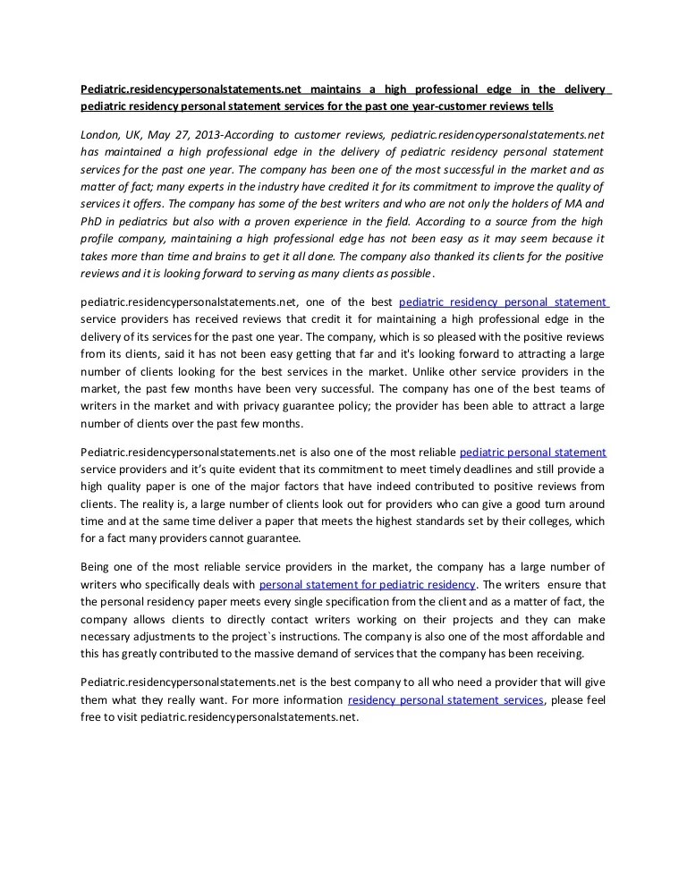 Pediatric residency personal statement