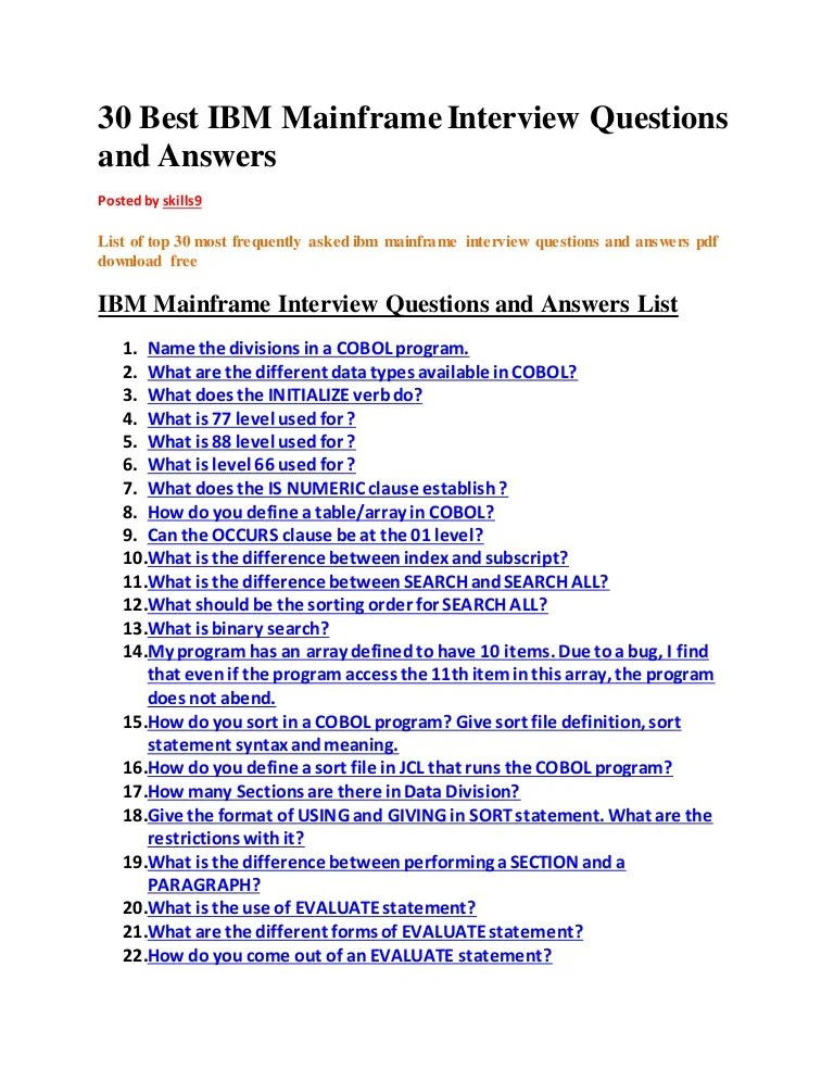 30 best ibm mainframe interview questions and answers