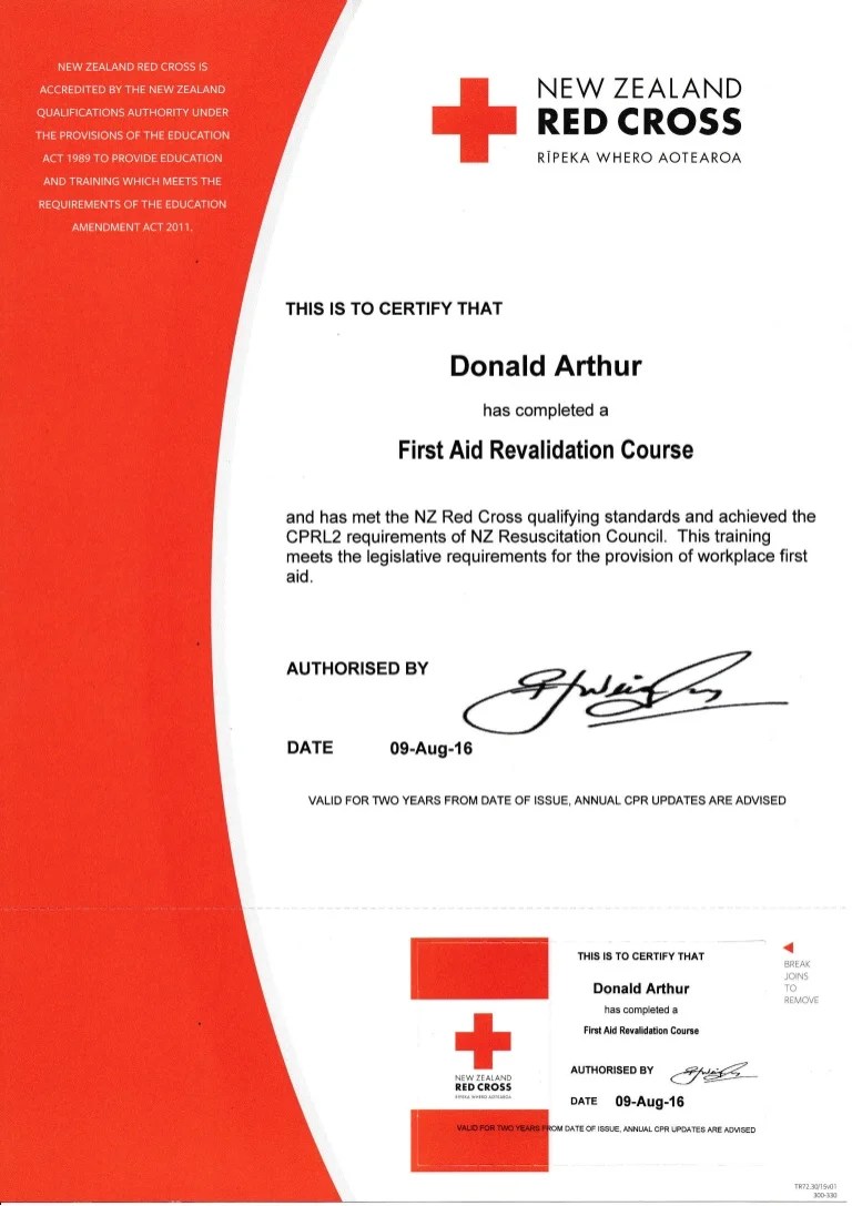 First Aid Certificate 9 8 16