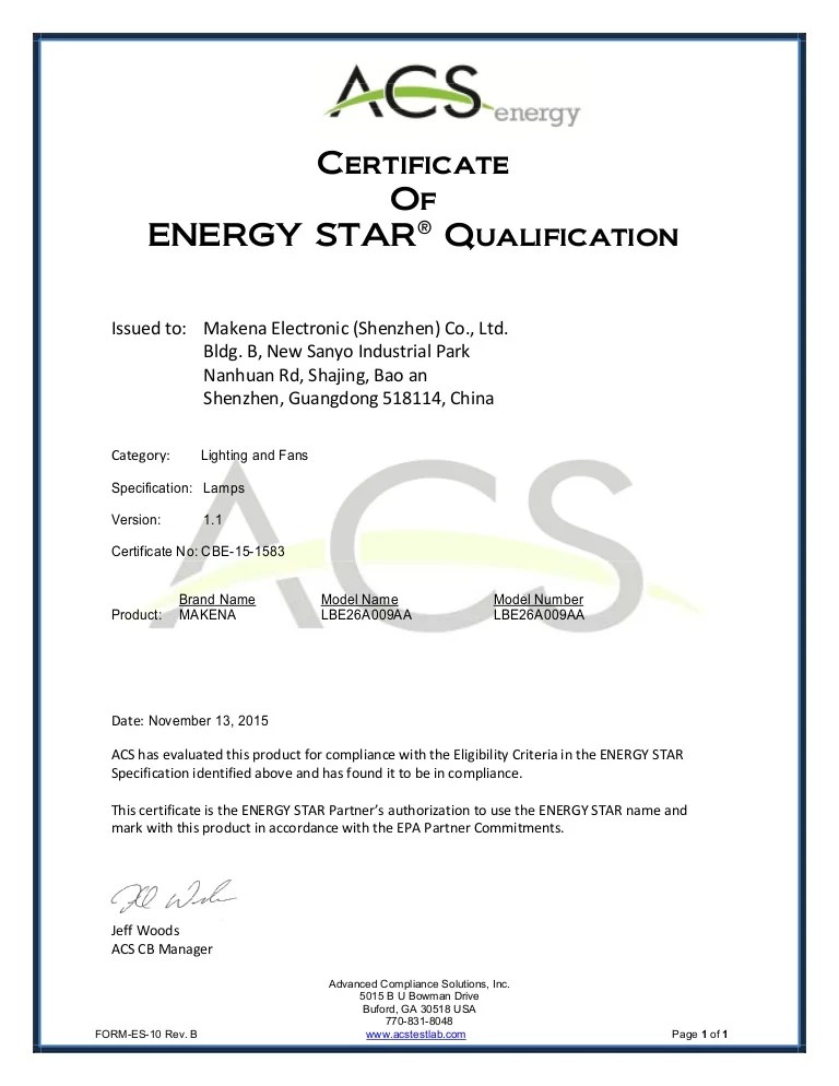 LBE26A009AA ENERGY STAR Certificate