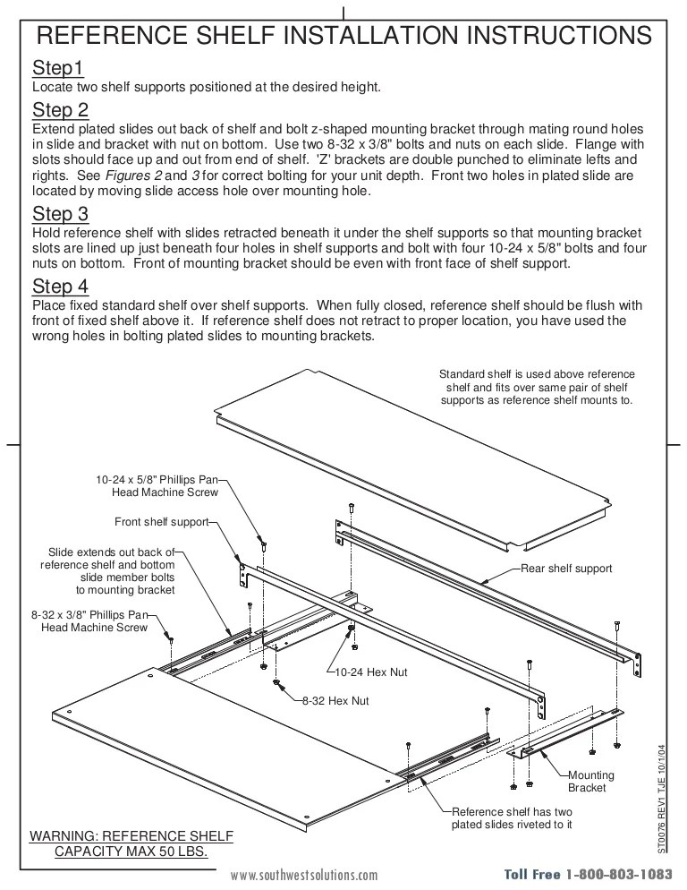 4 Post Shelving Reference Shelf Installation Instructions