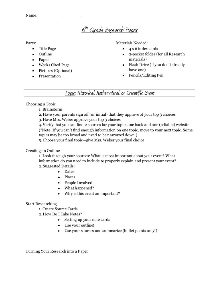 6th Grade Research Paper