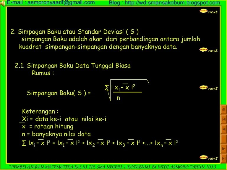 7. Simpangan Baku atau Standar Deviasi