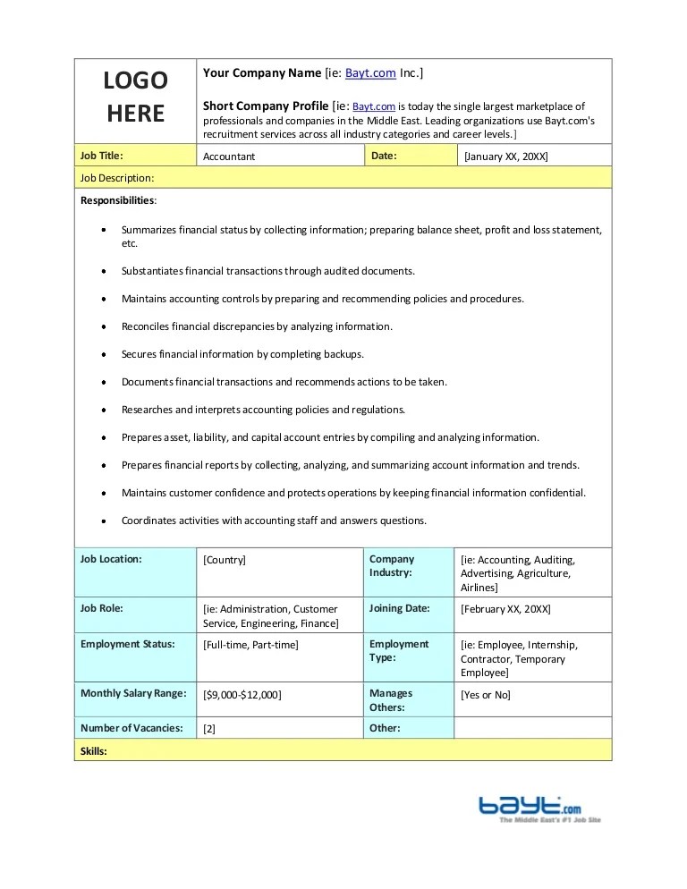 Accountant Job Description Template by