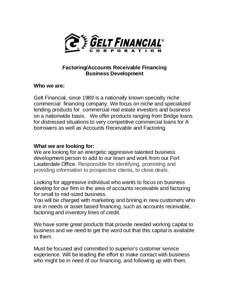 Accounts receivable factoring business development