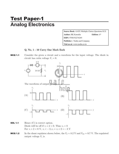 Gate ee 2010 with solutions | PDF