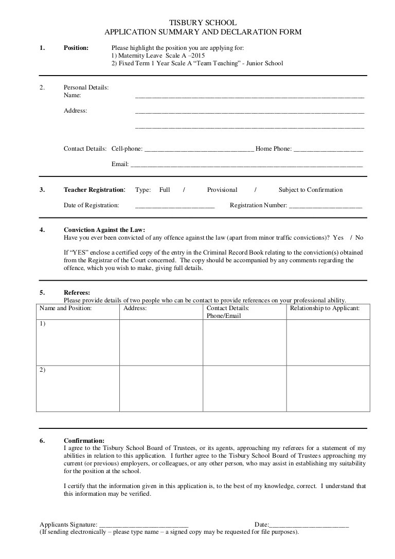 Summary application and declaration form 2014