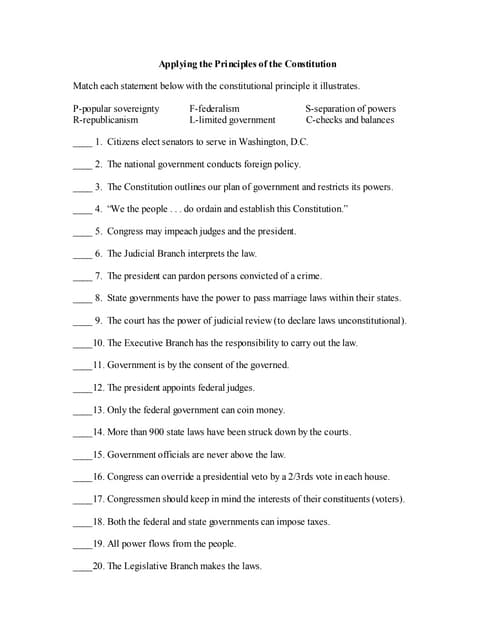 Seven principles of government worksheet. Applying The Principles Of The Constitution Answer Key