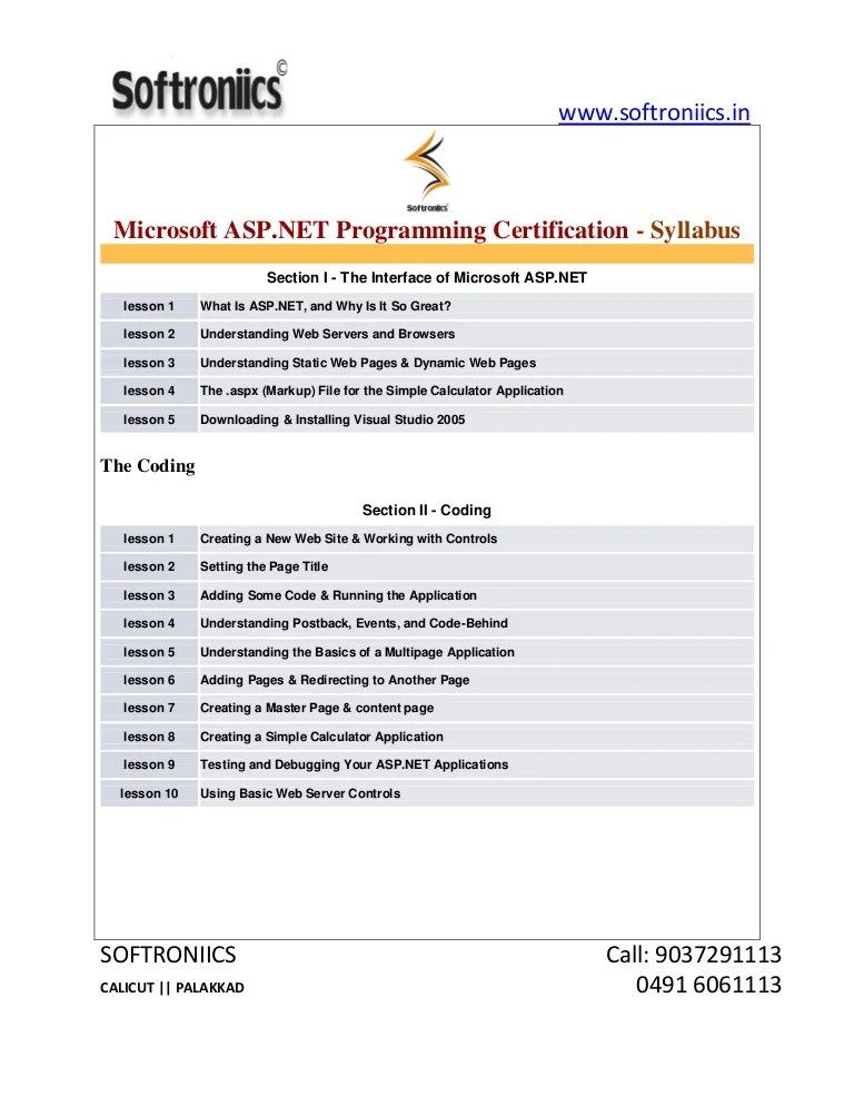 Asp netcertificationcoursesyllabus