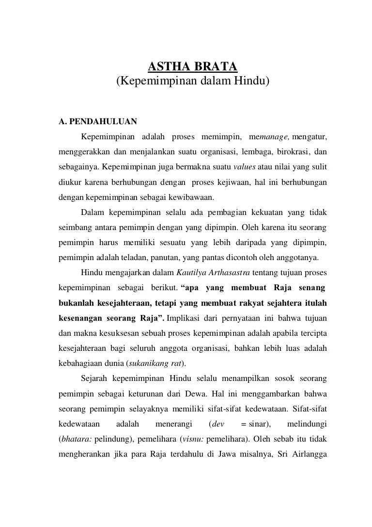 8 Sifat Kepemimpinan Dalam Agama Hindu Soal Kita