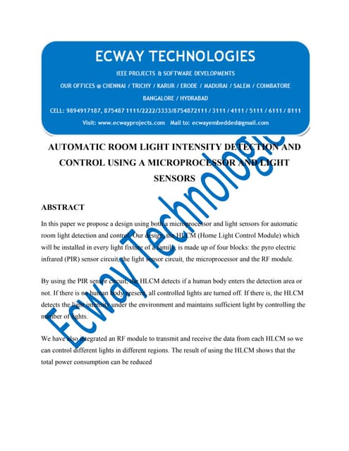 Automatic room light intensity detection and control using a