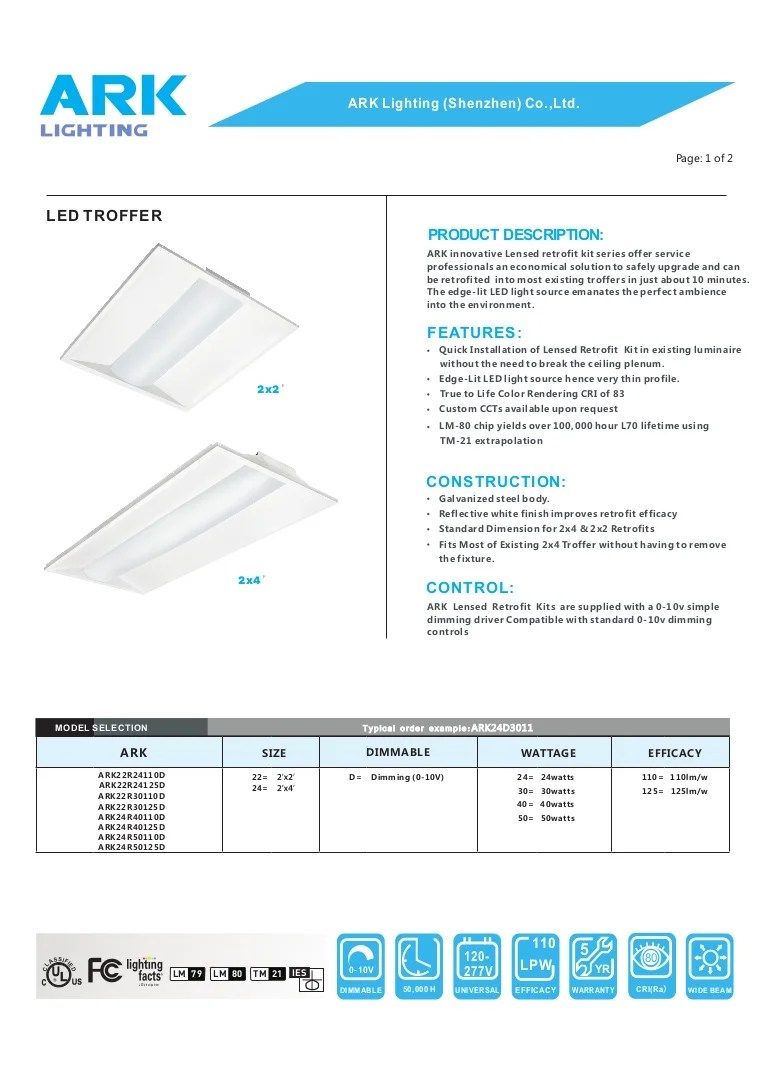 LED troffer spec sheetARK Ligting
