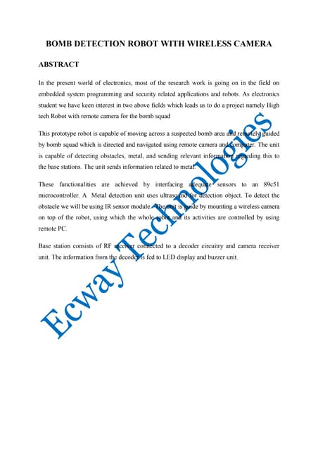 Bomb detection robot with wireless camera