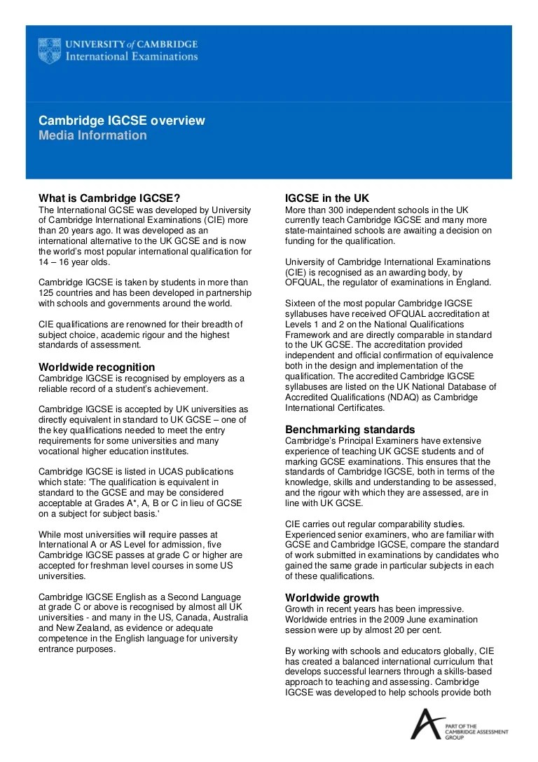 Cambridge igcse overview