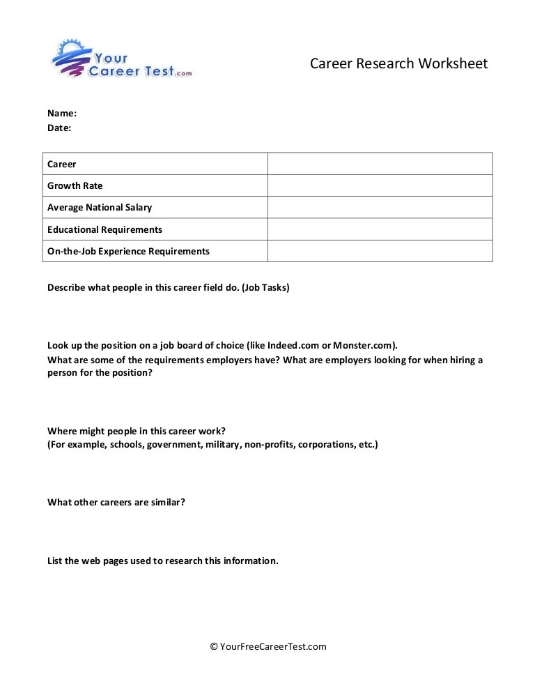 Career Research Worksheet