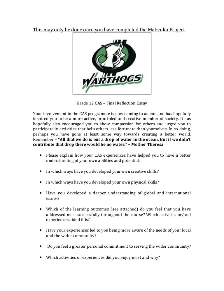 CAS final reflection essay