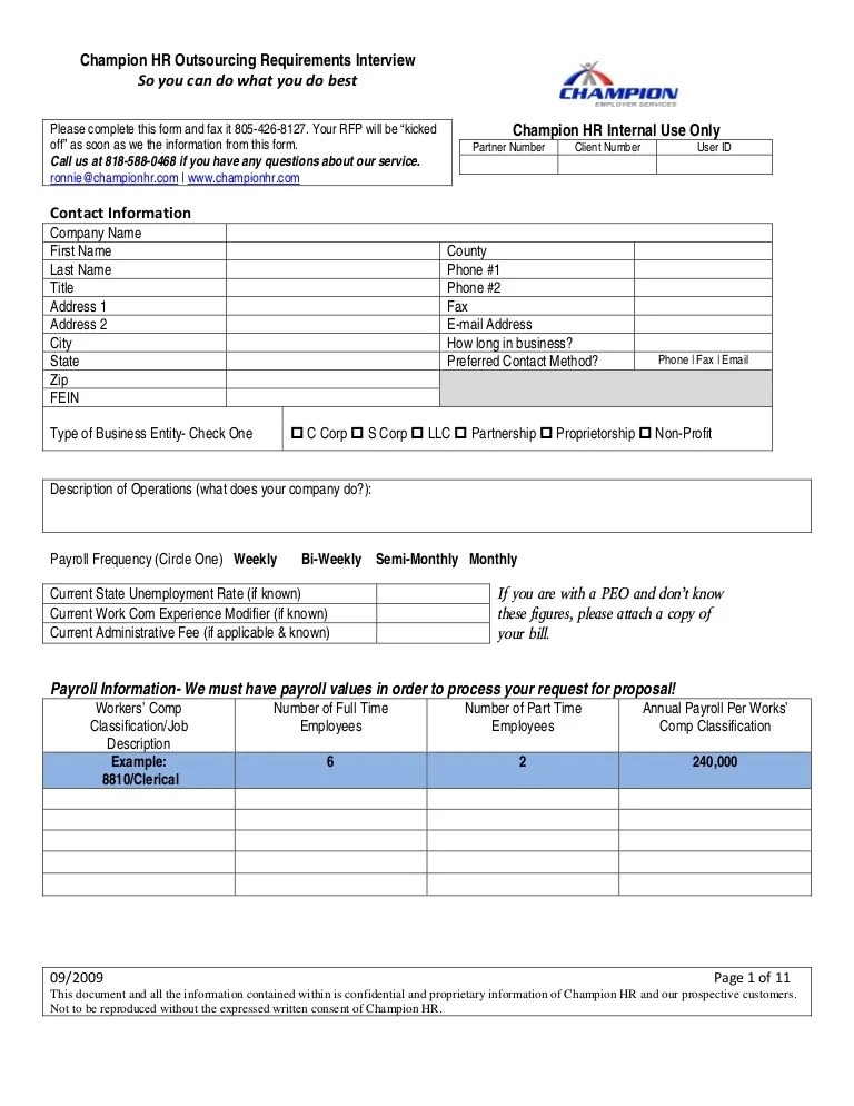 Champion Hr Outsourcing Requirements Interview