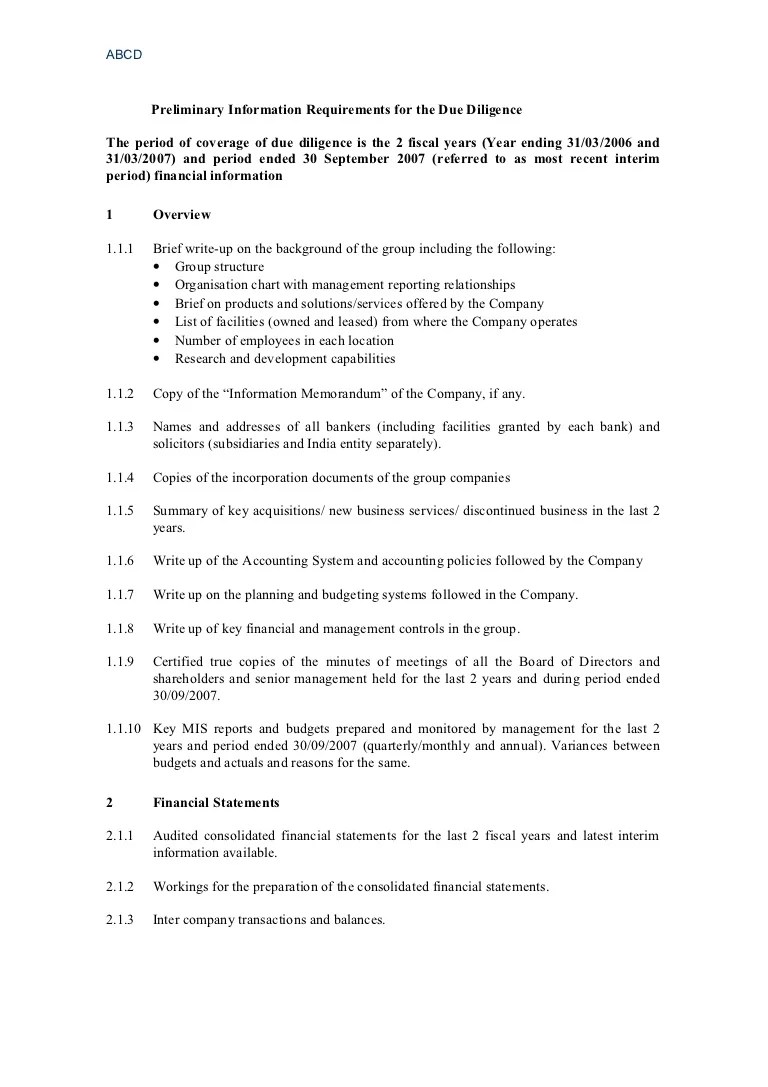 Checklist financial due diligence