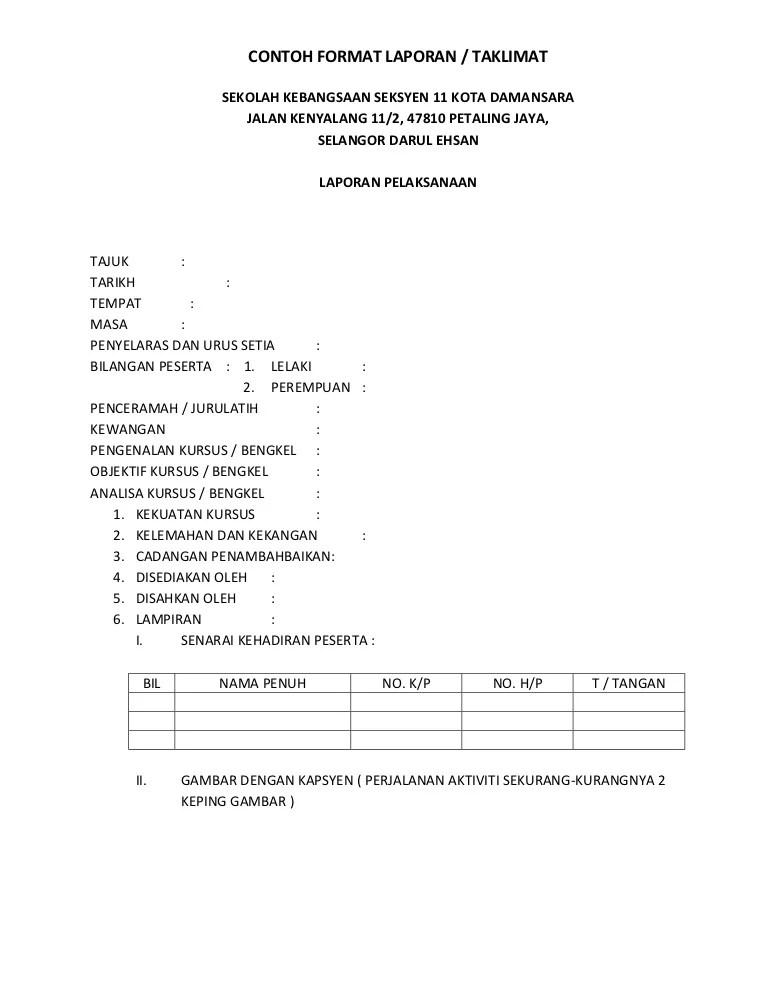Contoh format laporan